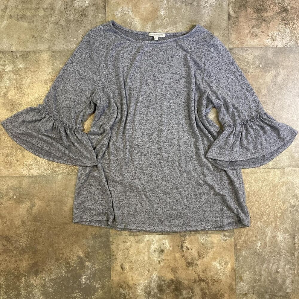 green envelope heathered blue gray frilly half sleeve flowy blouse size 2x